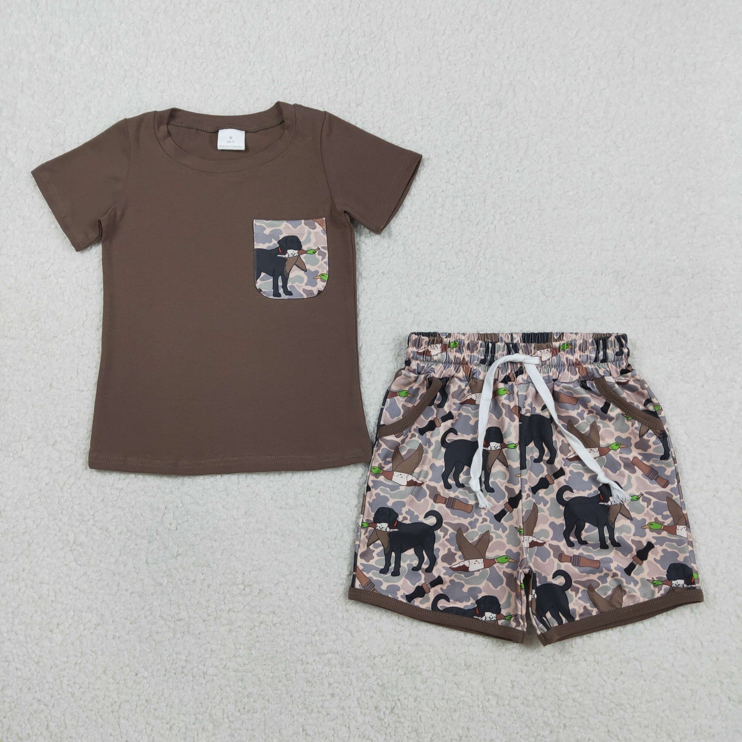 BSSO1849 Baby Boys Southern Dog Ducks Camo Top Pockets Shorts Hunting Clothes Sets