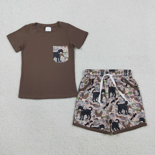 BSSO1849 Baby Boys Southern Dog Ducks Camo Top Pockets Shorts Hunting Clothes Sets
