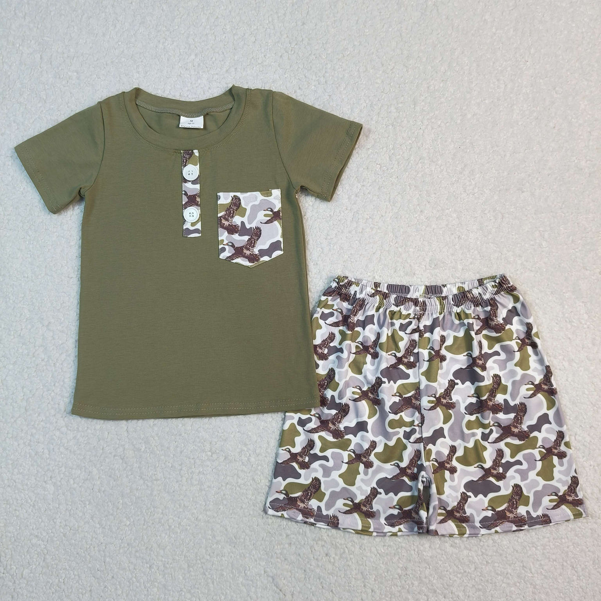 Sibling Baby Boys Short Sleeve Ducks Dogs Pocket Top Pockets Short Hunting Clothes Sets