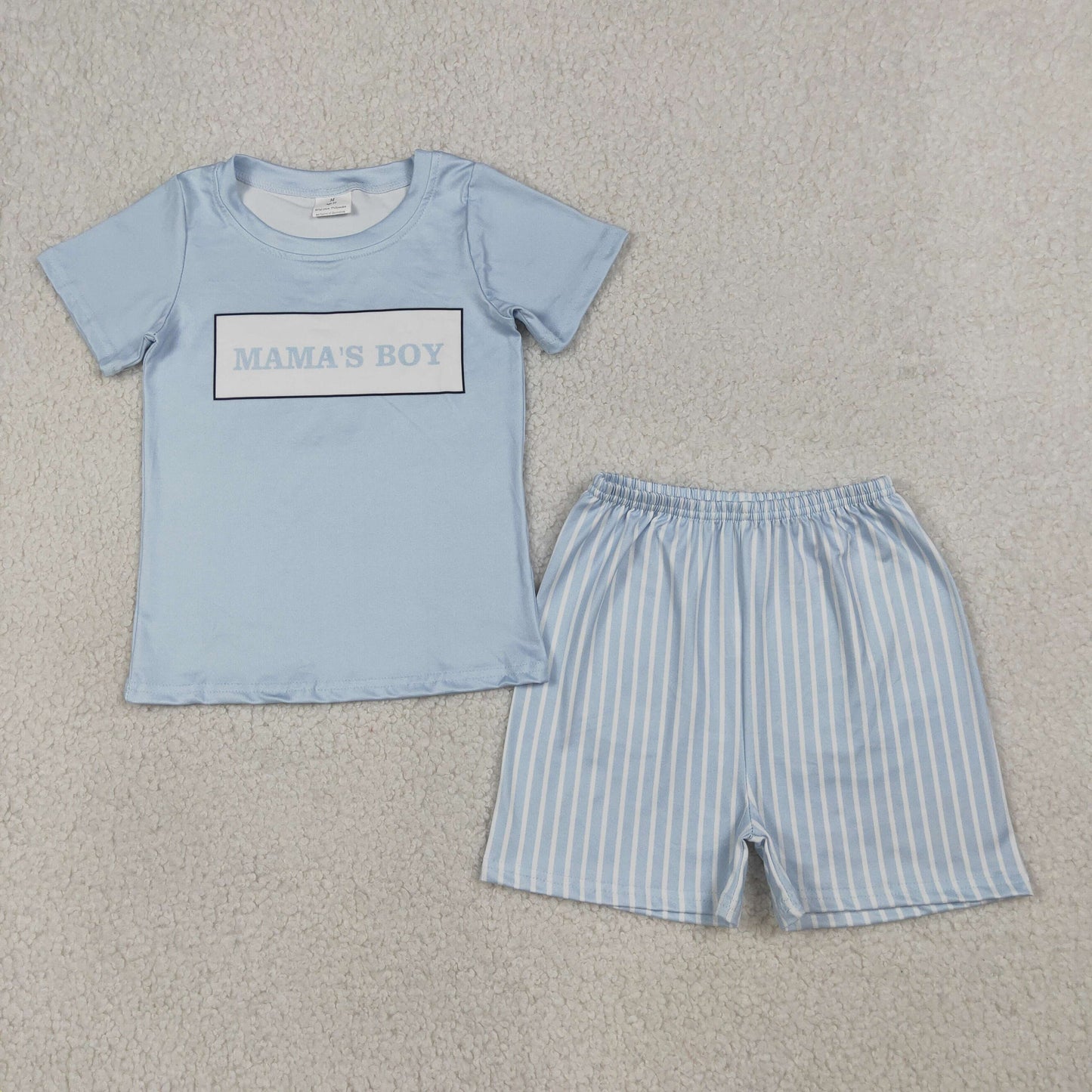 BSSO1876 Baby Boys Light Blue Mama's Boy Top Stripe Short Pajamas Clothes Set