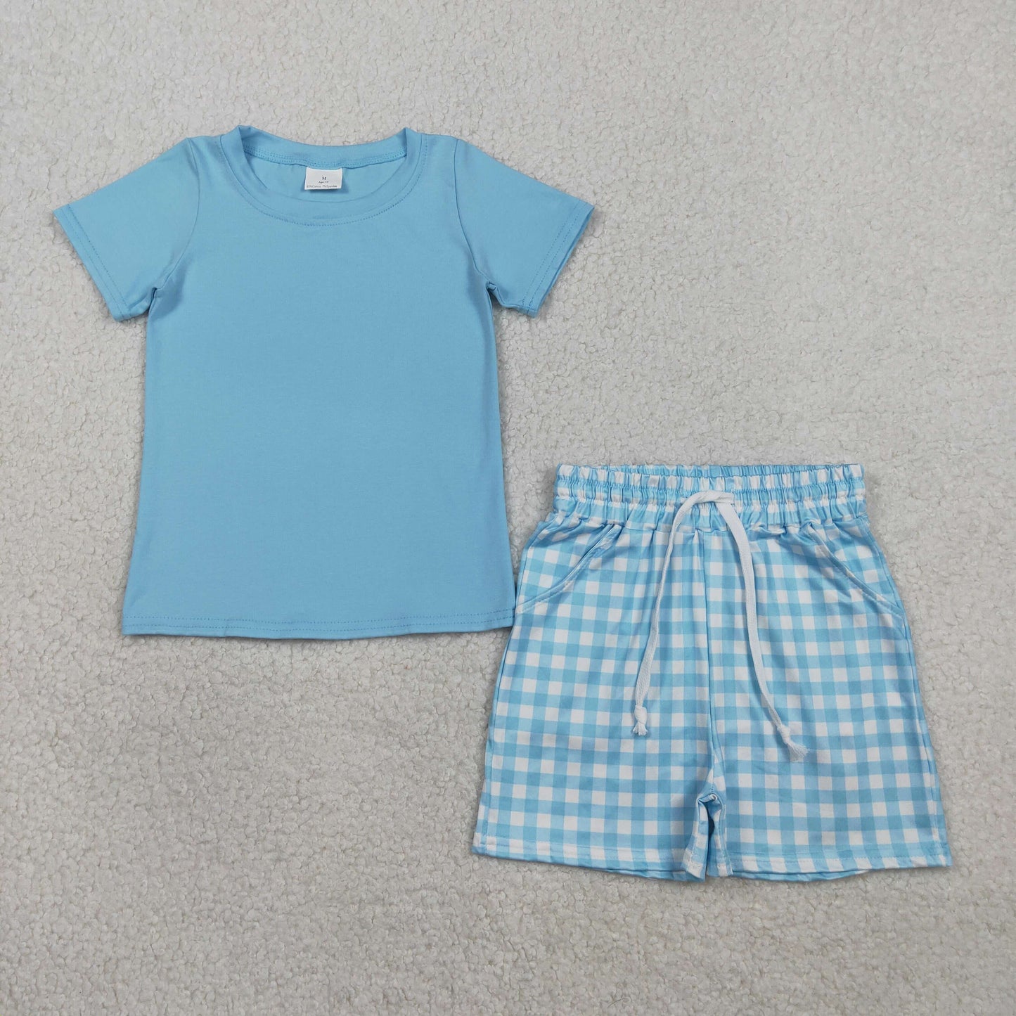 BSSO1883 Baby Boys Blue Short Sleeve Shirts Top Checked Pockets Short Clothes Sets