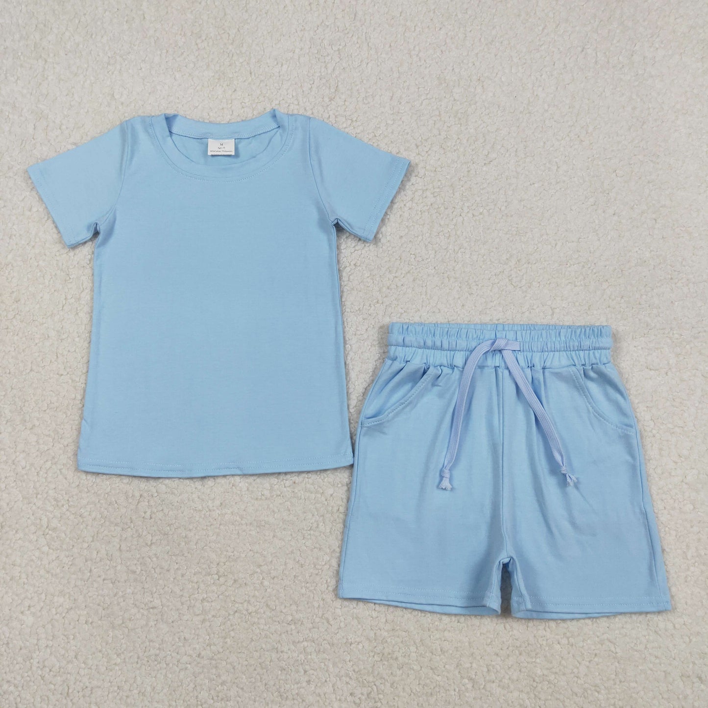 BSSO1887 Baby Boys Blue Shirt Top Pockets Short Pajamas Clothes Sets