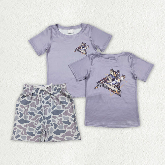 BSSO1902 Baby Boys Ducks Top Southern Light Grey Pockets Shorts Hunting Clothes Sets