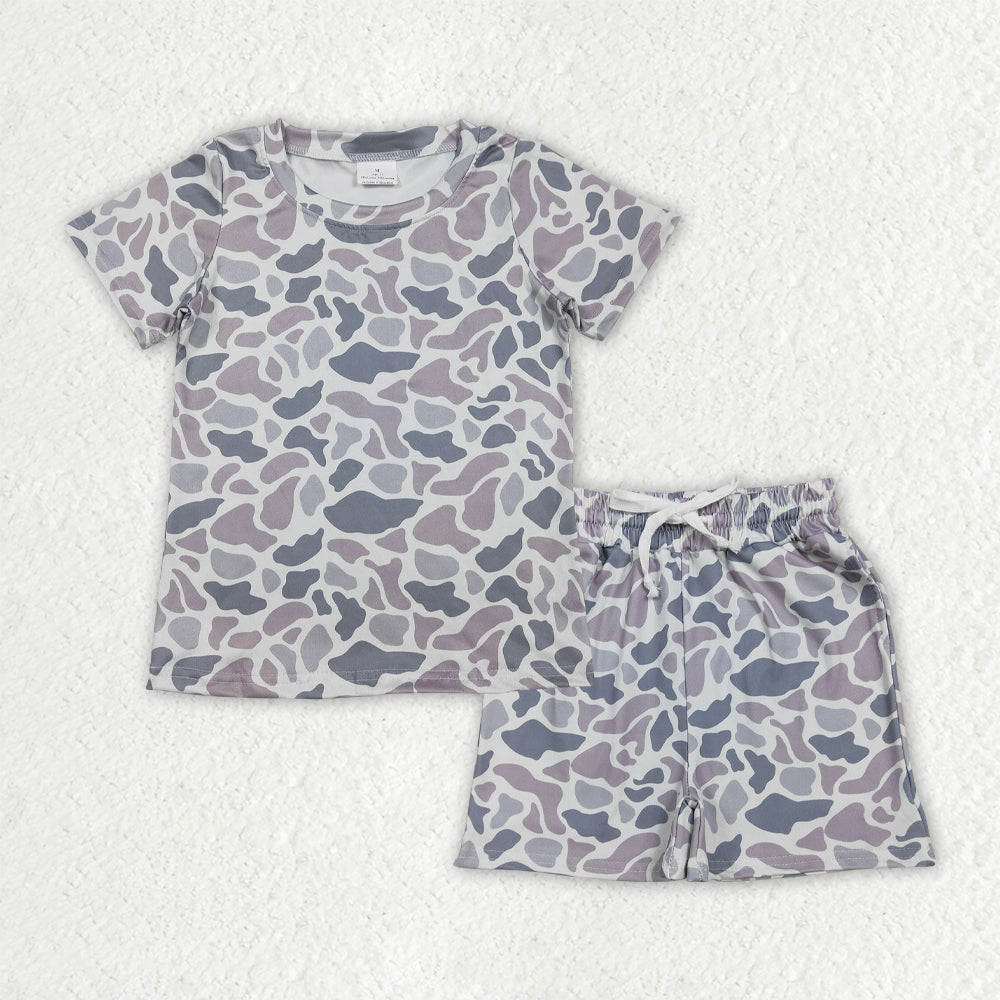 BSSO1908 Baby Boys Light Grey Camo Shirts Top Pockets Shorts Clothes Sets