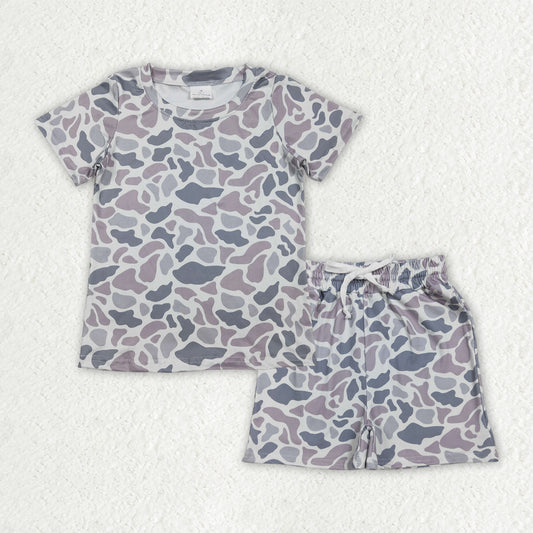BSSO1908 Baby Boys Light Grey Camo Shirts Top Pockets Shorts Clothes Sets