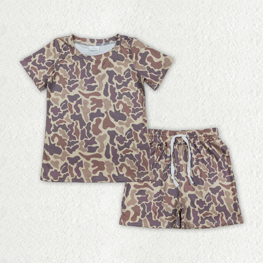 BSSO1910 Baby Boys Southern Brown Camo Top Pockets Shorts Clothes Sets