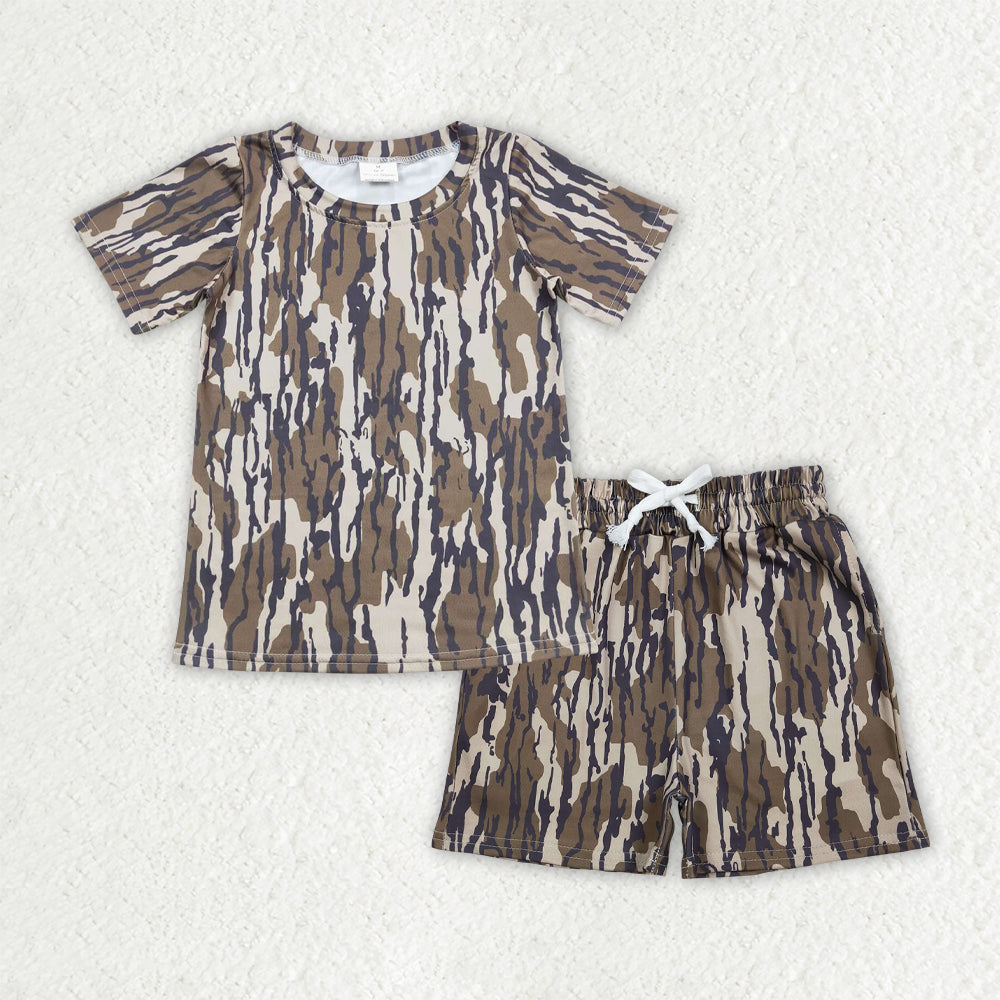 BSSO1912 Baby Boys Southern Olive Camo Top Pockets Shorts Pajamas Clothes Sets