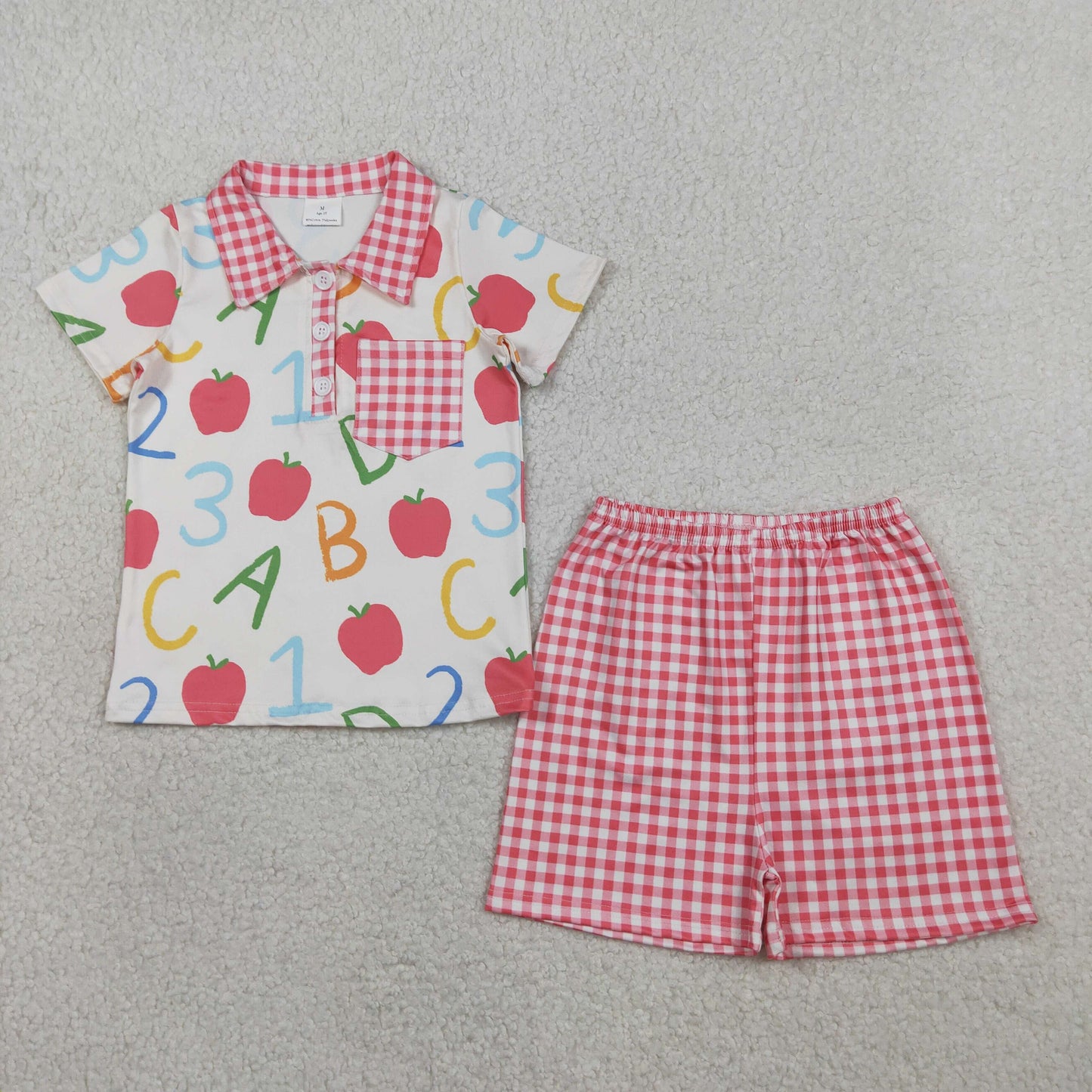 Sibling Baby Boys Girls ABC Apples Polo Tunic Checked Short Back to School Clothes Sets