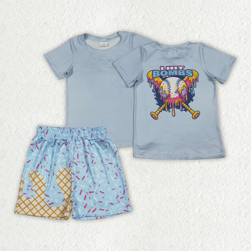 BSSO1951 Baby Boys Blue Baseballs Top Sprinkles Pockets Short Team Clothes Set