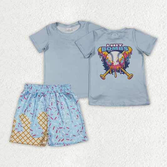 BSSO1951 Baby Boys Blue Baseballs Top Sprinkles Pockets Short Team Clothes Set