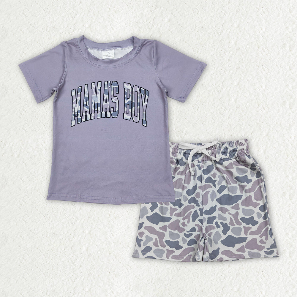 BSSO1990 Baby Boys MAMA'S BOY Top Light Grey Camo Pockets Shorts Clothes Sets