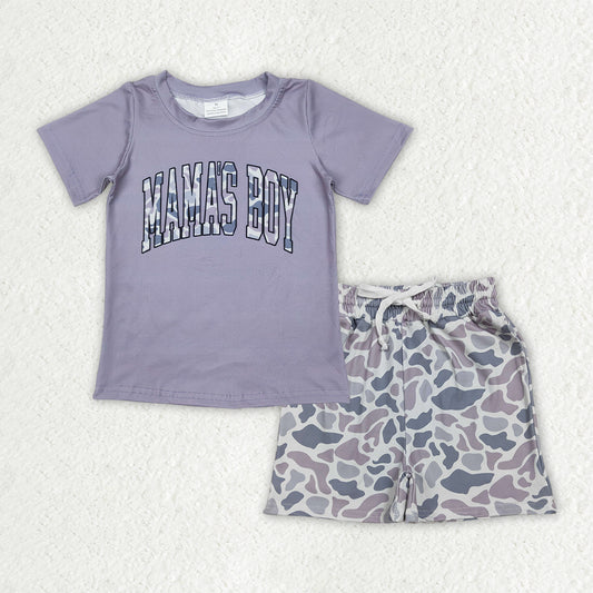 BSSO1990 Baby Boys MAMA'S BOY Top Light Grey Camo Pockets Shorts Clothes Sets