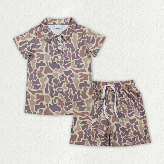 BSSO1996 Baby Boys Southern Khaki Camo Button Polo Shirt Pockets Short Clothes Sets