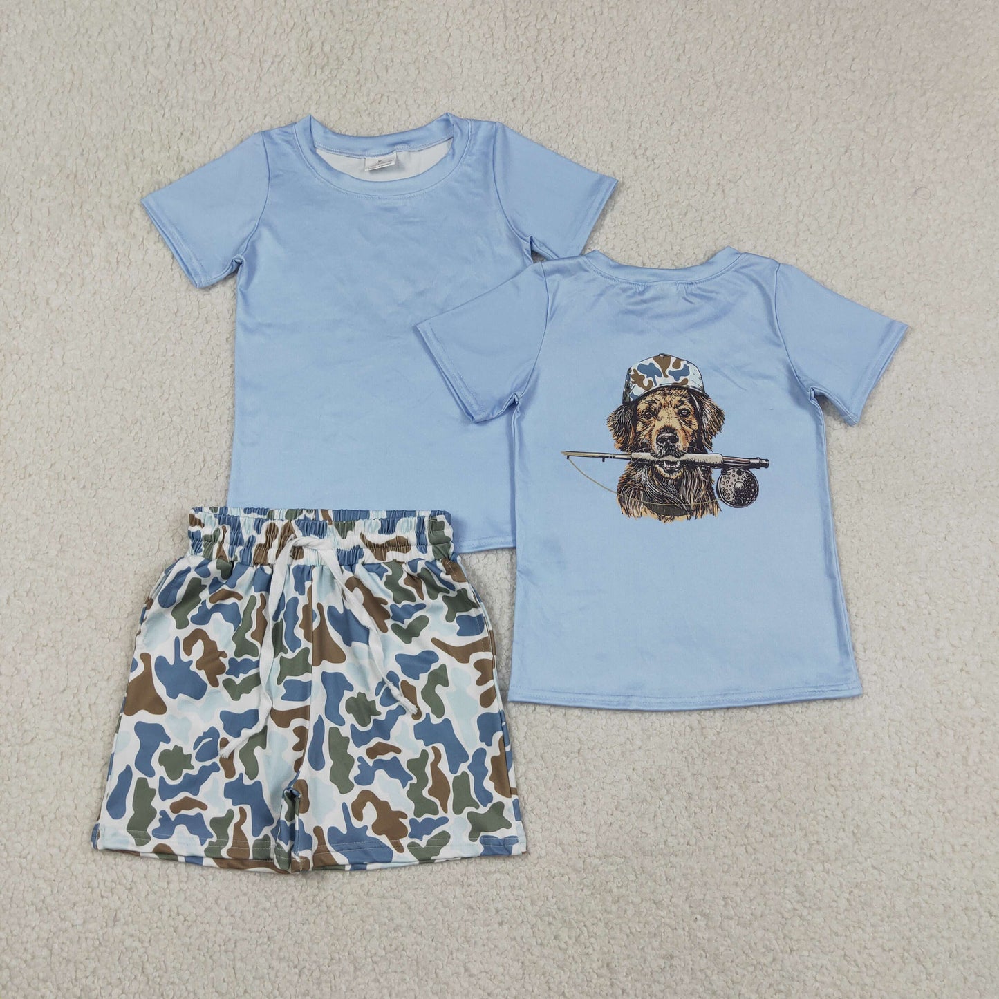Sibling Baby Boys Dog Fishing Top Camo Pockets Shorts Hunting Clothes Sets