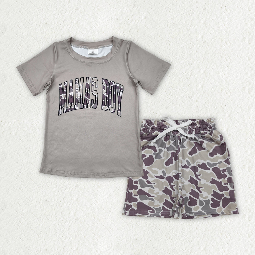 BSSO2017 Baby Boys Khaki Camo Mama's Boy Top Pockets Short Clothes Set