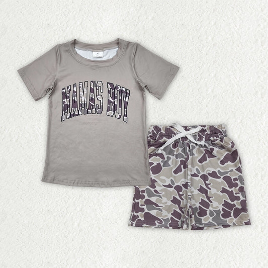 BSSO2017 Baby Boys Khaki Camo Mama's Boy Top Pockets Short Clothes Set