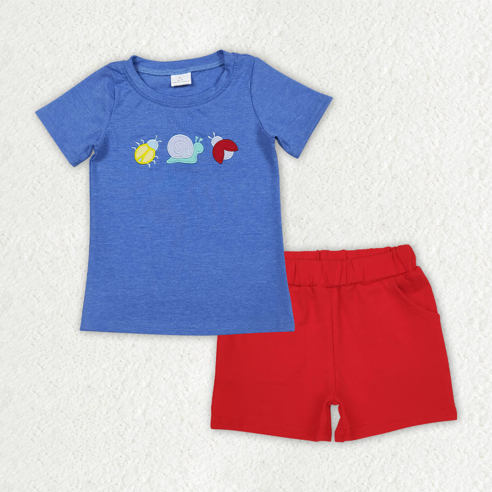 Sibling Baby Kids Embroidery Snails Ladybirds Top Shorts Clothes Set Ruffle Rompers