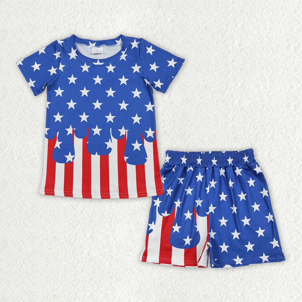 Sibling Baby Girls Stars Stripe 4th of July Shorts Clothes Sets Knee Length Dresses