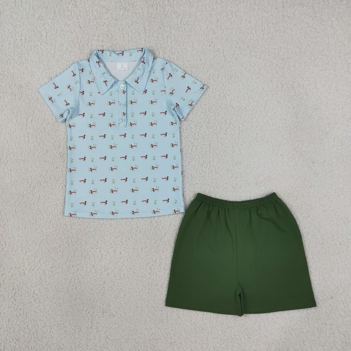 BSSO2041 Baby Boys Ducks Plaid Button Polo Shirts Top Shorts Hunting Clothes Set