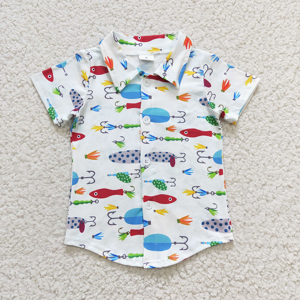 Blue Fishing Hook boy cool T-shirt BT0173