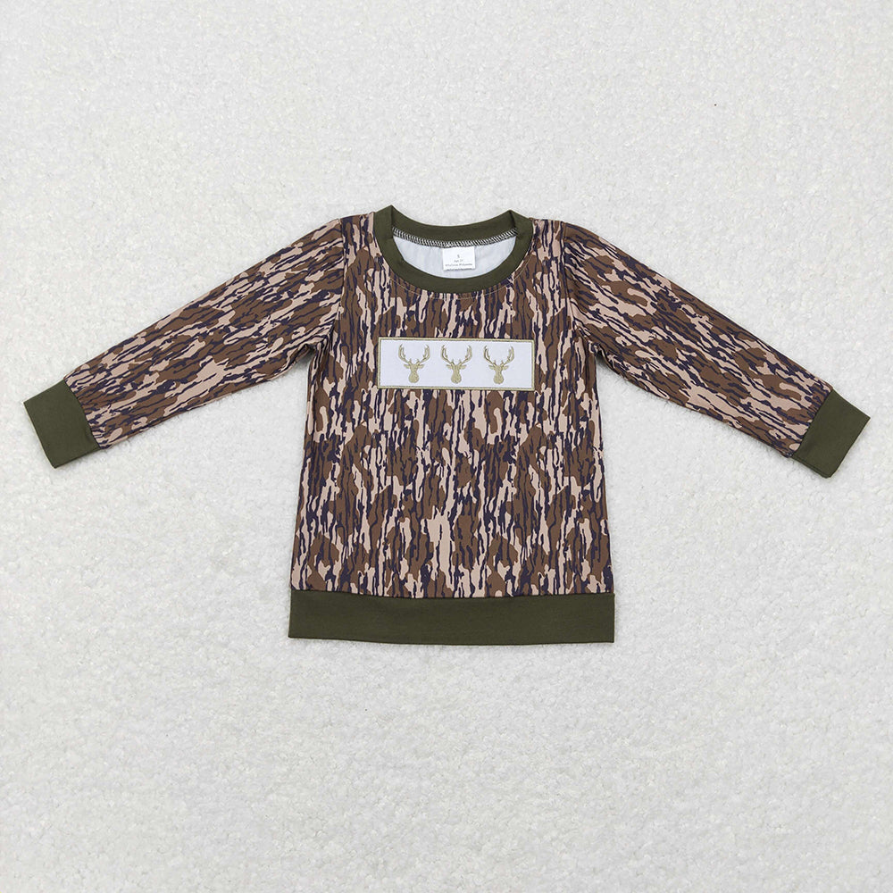 Sibling Baby Boys Western Camo Embroidery Dogs Ducks Deer Hunting Zipper Pullovers Tops