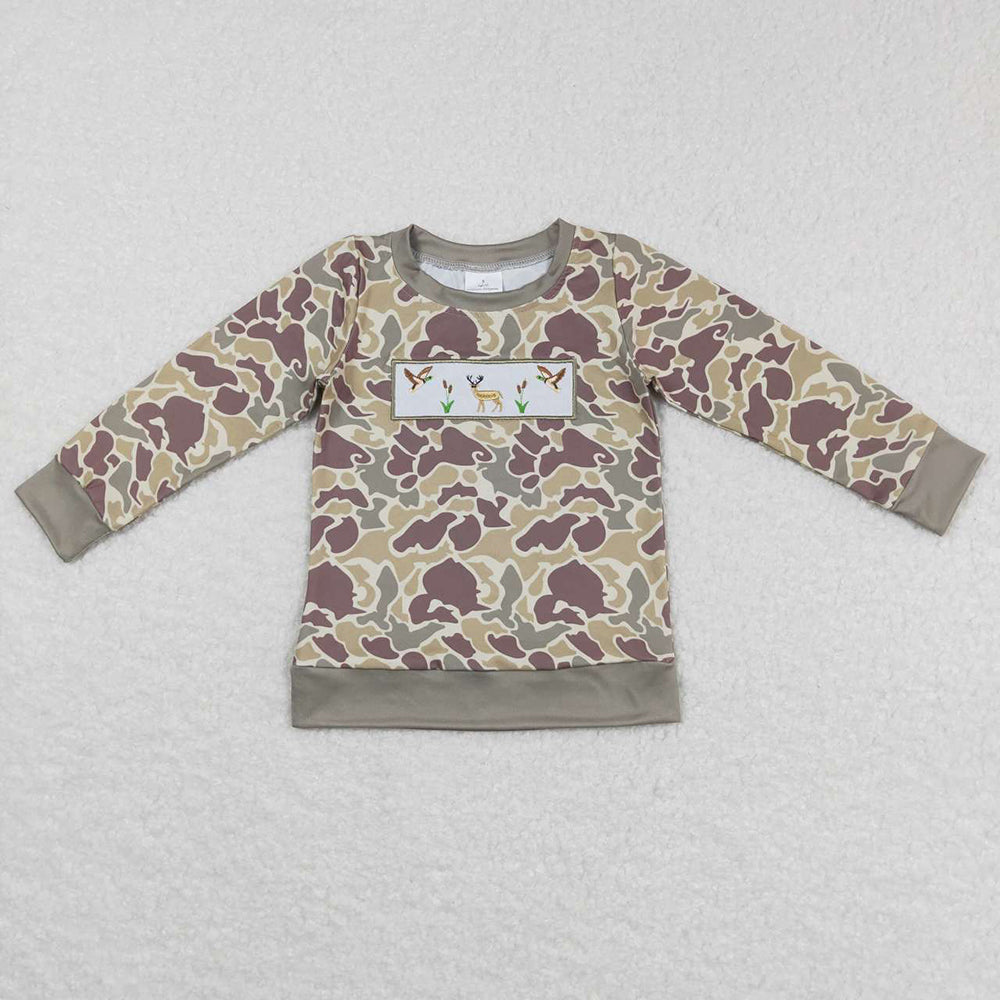 Sibling Baby Boys Western Camo Embroidery Dogs Ducks Deer Hunting Zipper Pullovers Tops