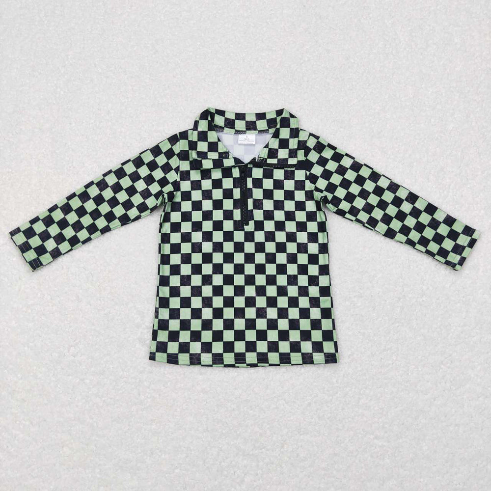 Sibling Baby Girls Boutique Flowers Checked Long Sleeves Half Zipper Pullovers Tops