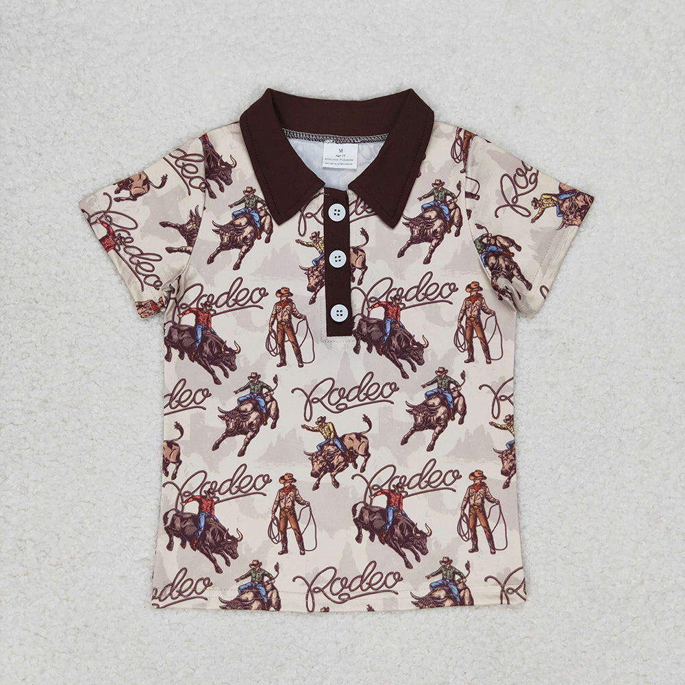 BT0429 boys rodeo brown buttons pullovers summer T-shirts