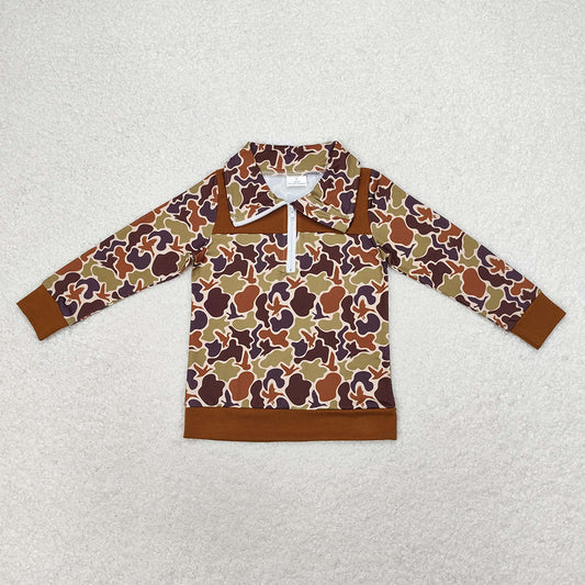 brown ducks hunting zip print boys pullovers polo tops BT0712
