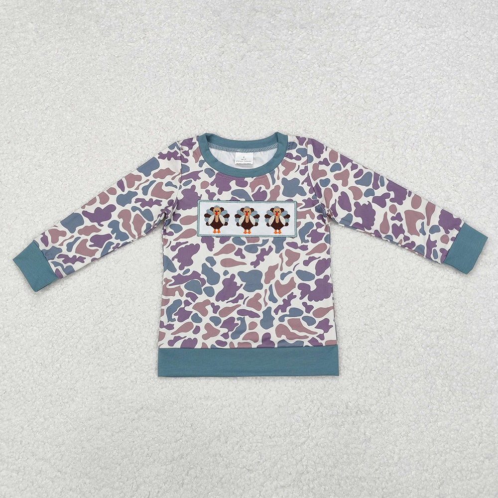 Sibling Baby Boys Girls Embroidery Turkey Thanksgiving Tee Shirts Top