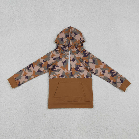 BT0912 Baby Boys Southern Brown Camo Pockets Zipper Hunting Hoodies Top