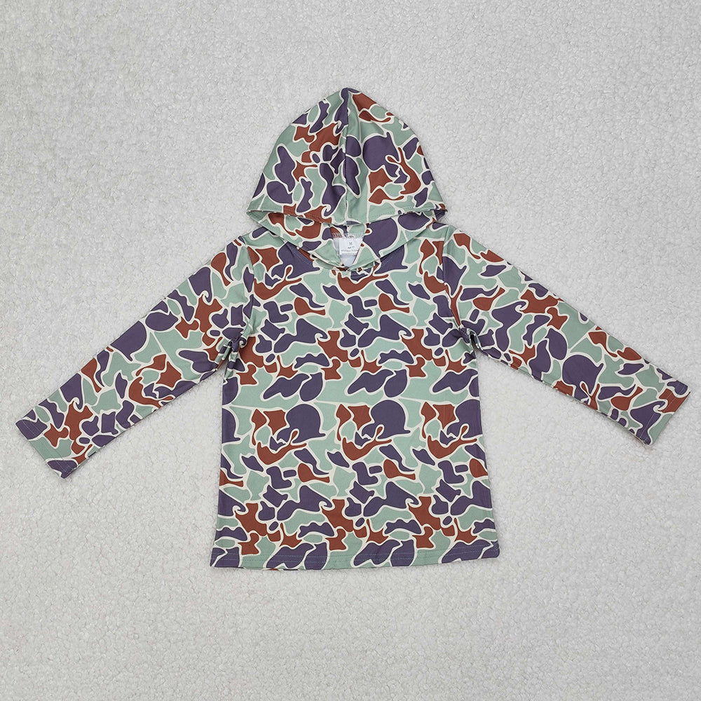 BT0918 Kids Green Camouflage Camo Hoodie Long Sleeve Tops