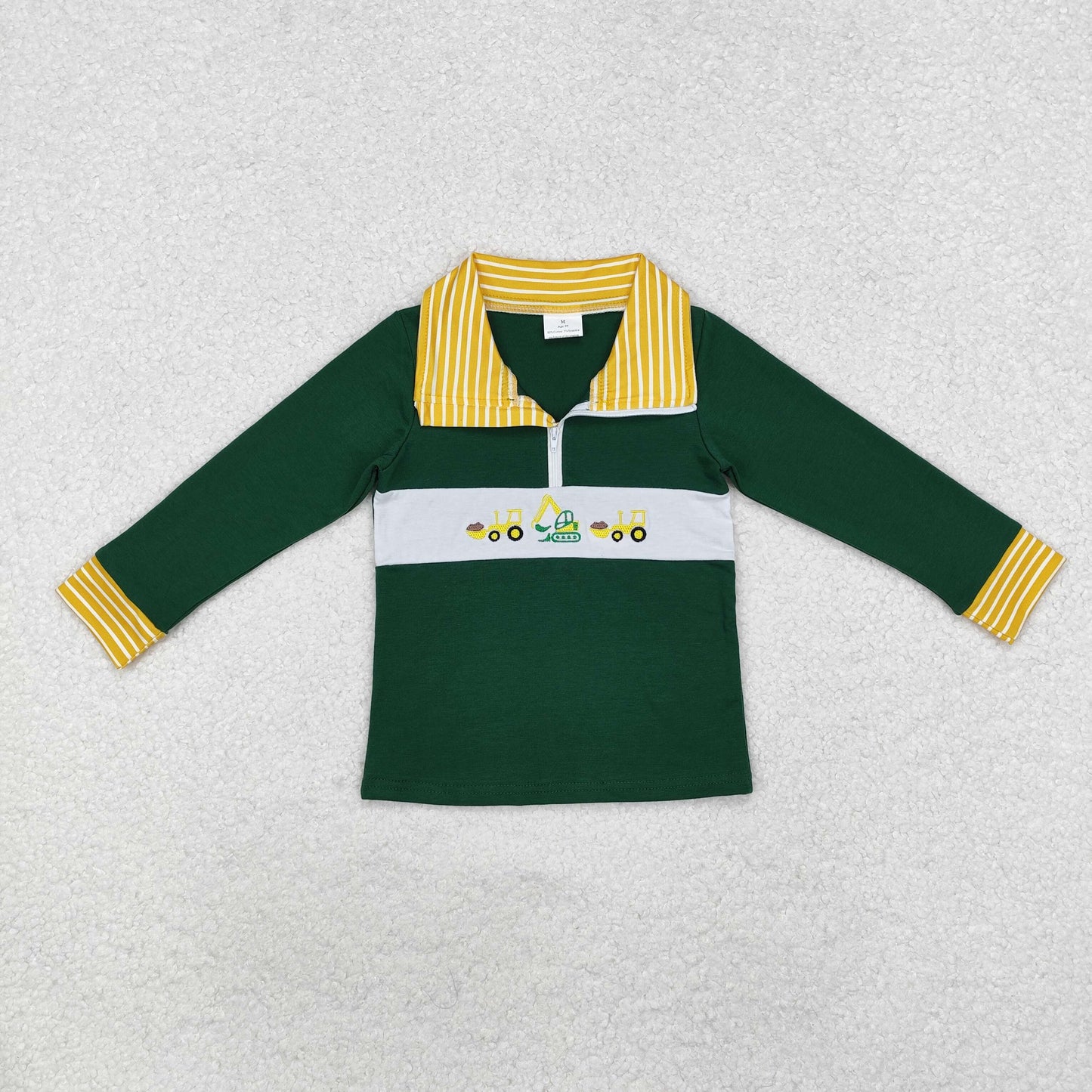 Sibling Baby Boys Embroidery Trucks Golf Bus Excavators Button Zipper Shirts Tops