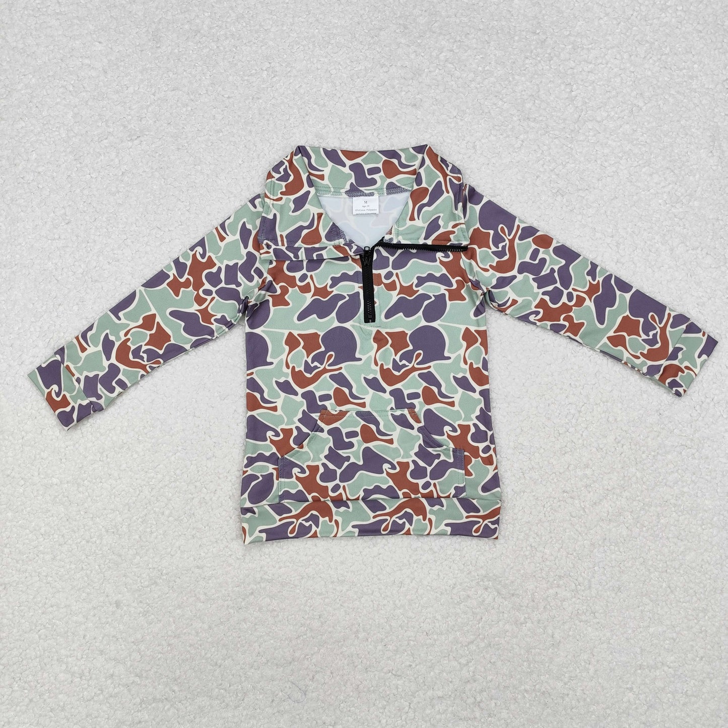 Sibling Baby Boys Long Sleeves Western Camo Pocket Half Zipper Pullovers Top