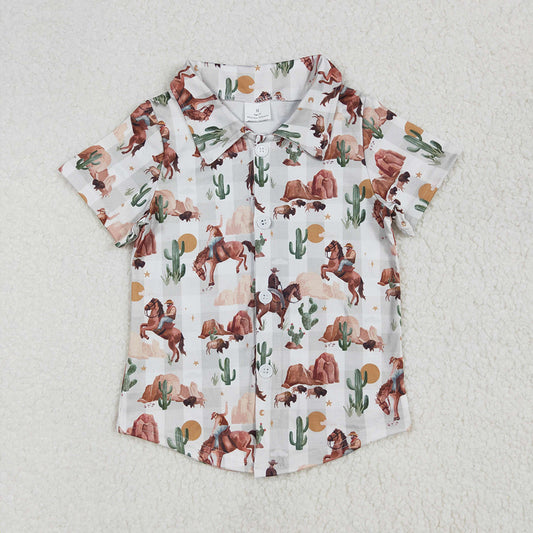 BT1155 baby boys western rodeo buttons short sleeve summer tshirts