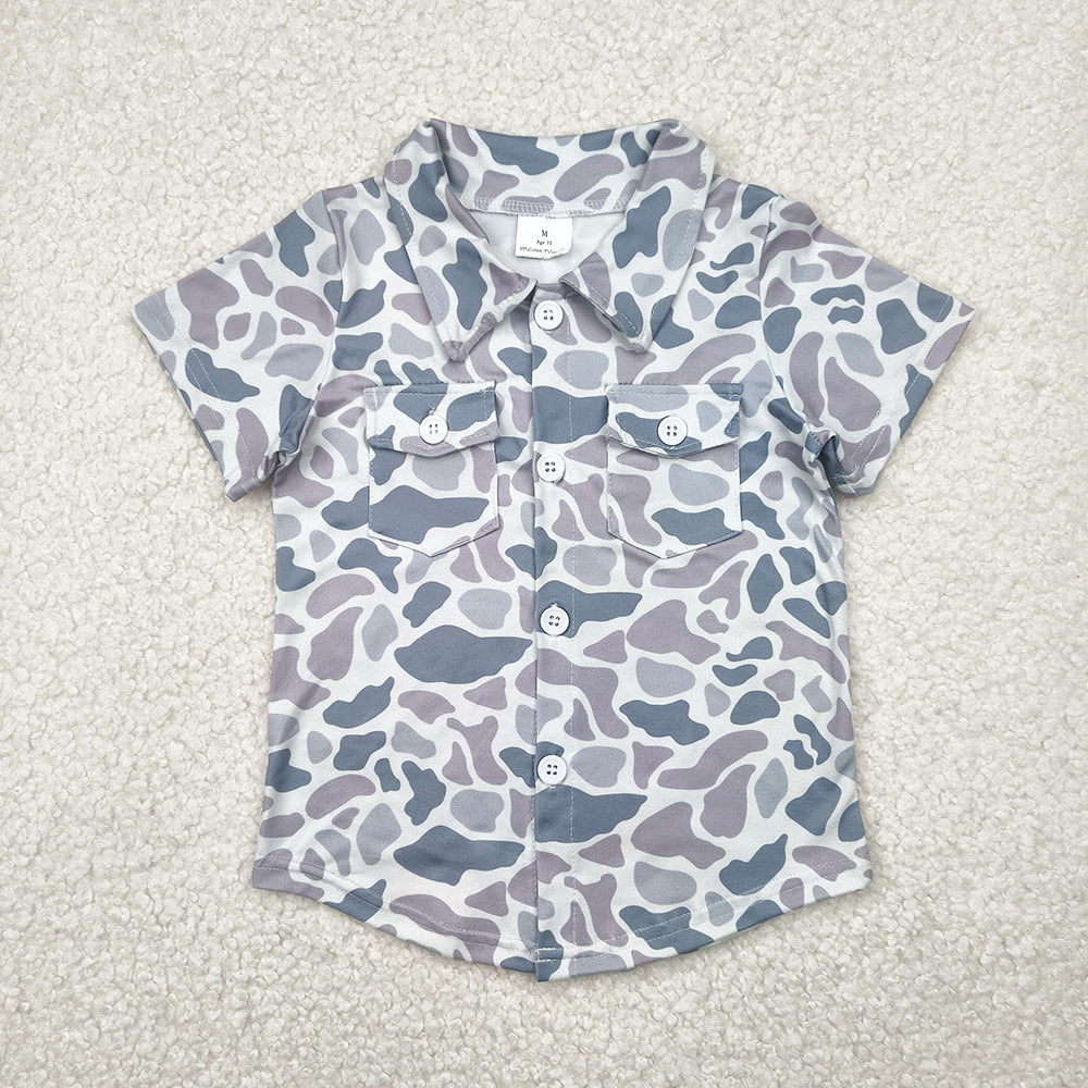BT1202 baby boys grey camouflage buttons short sleeve summer tshirts