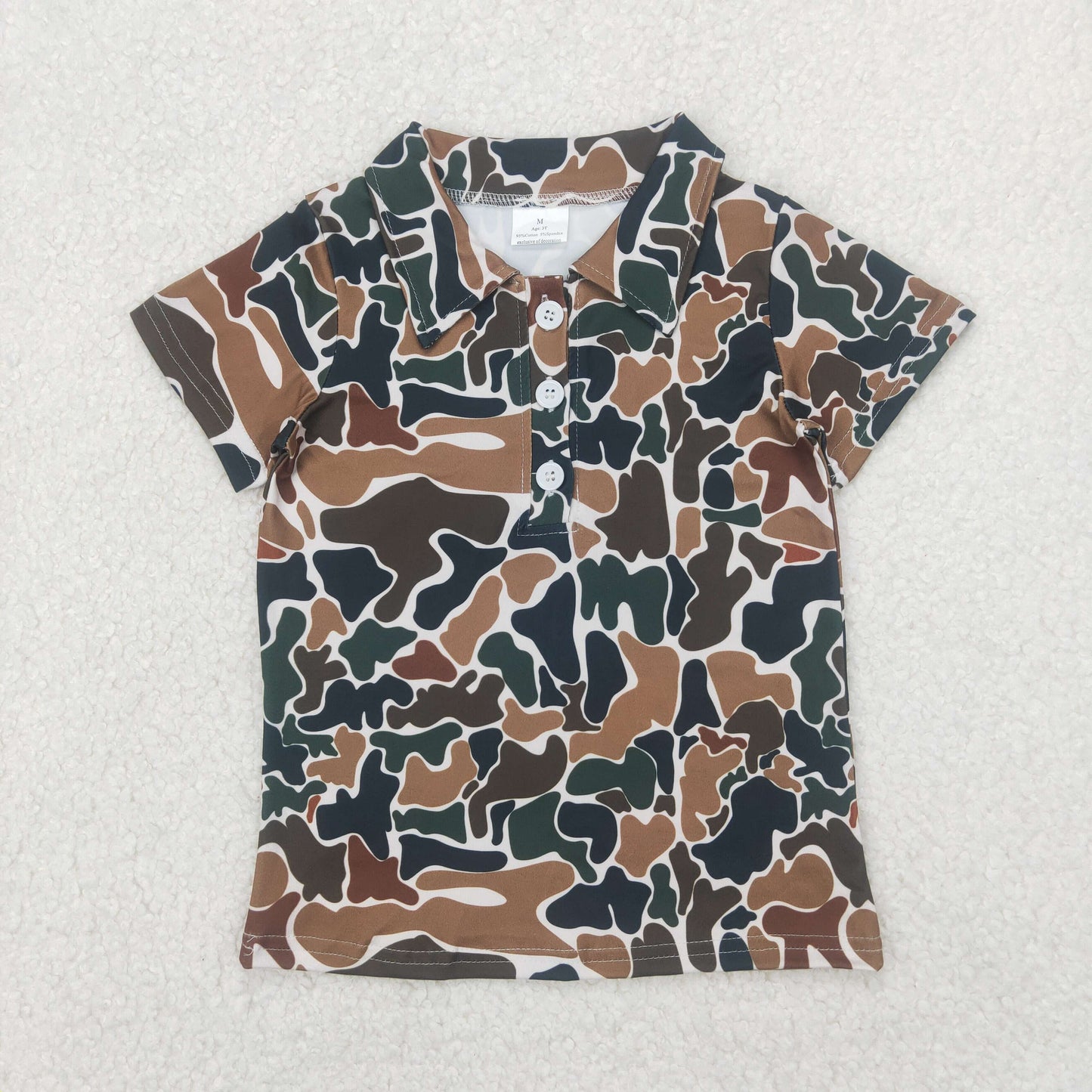 Sibling Baby Boys Short Sleeves Dark Brown Camo Button Polo Shirts Top Rompers