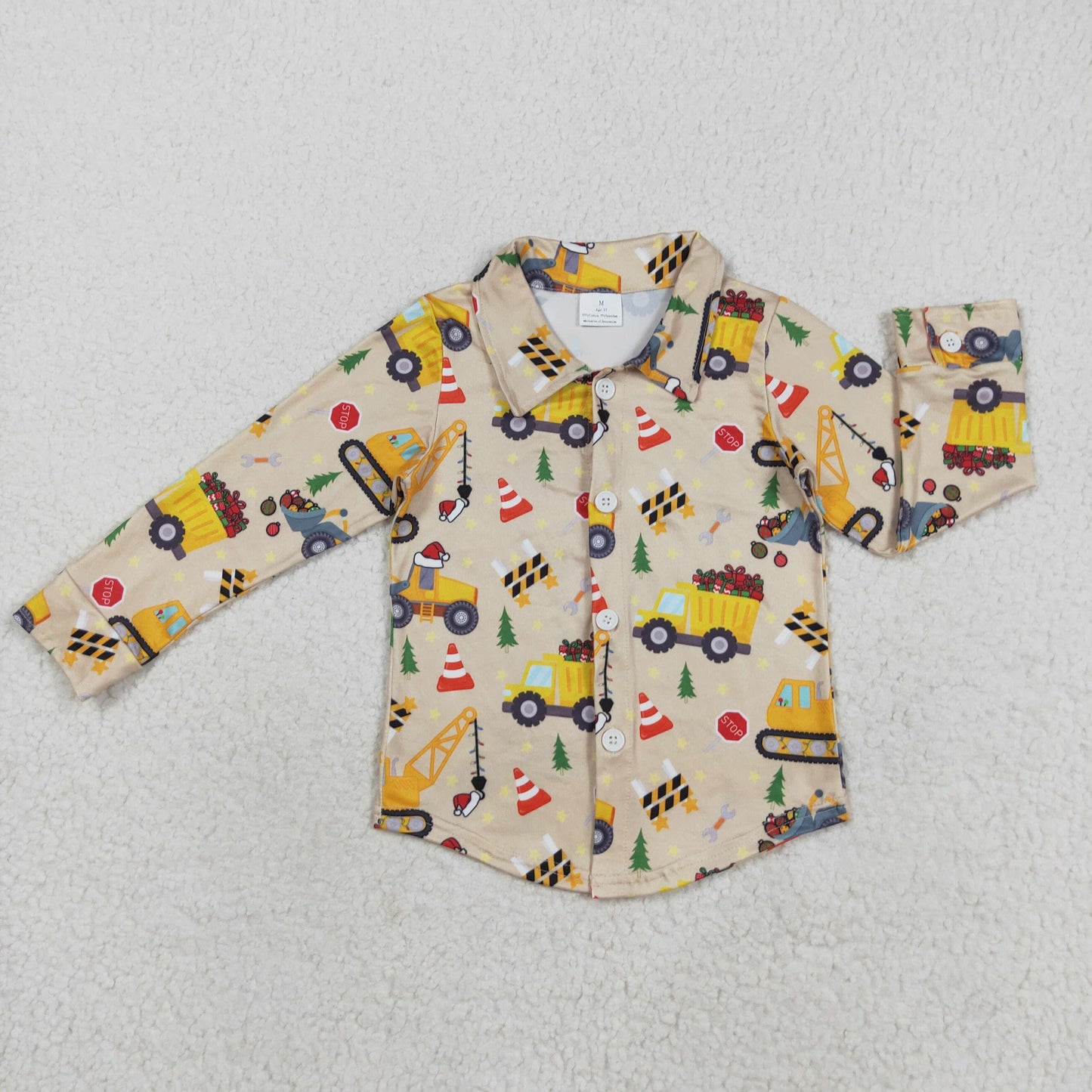 BT1254 Baby Boys Excavators Gifts Trees Button Christmas Shirts Top