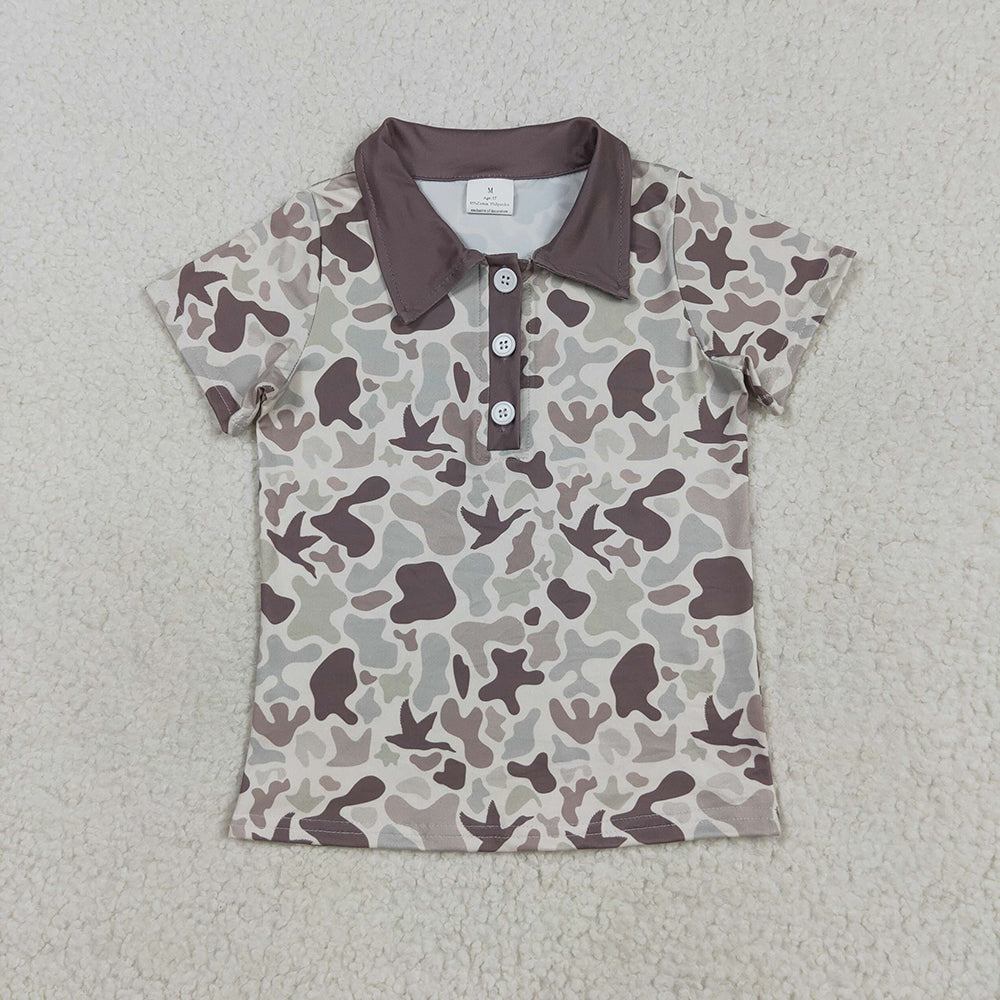 Sibling Baby Boys Khaki Ducks Camo Button Rompers Shirts