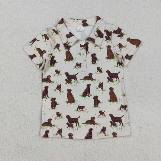 BT1299 Baby Boys Dogs Plaid Button Southern Polo Shirts Top