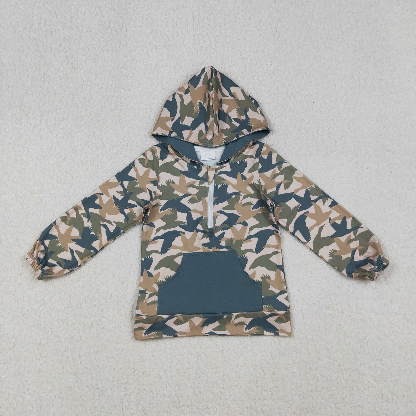 BT1301 Baby Boys Dark Green Khaki Camo Ducks Hunting Zipper Pocket Hoodies Top