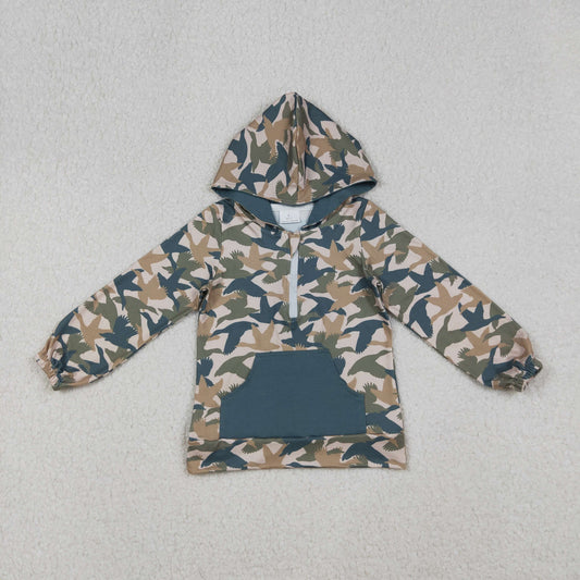 BT1301 Baby Boys Dark Green Khaki Camo Ducks Hunting Zipper Pocket Hoodies Top