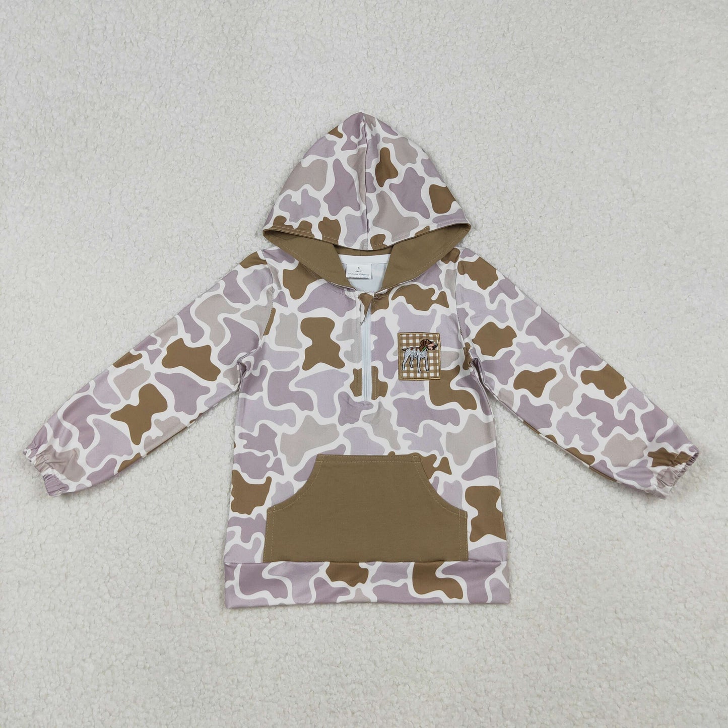 Sibling Baby Boys Girls Embroidery Dog Duck Camo Pocket Zipper Hunting Hoodies Top
