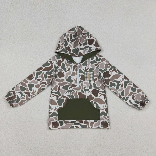 BT1304 Baby Boys Turkey Dog Camo Embroidery Deer Pocket Zipper Hunting Hoodies Top