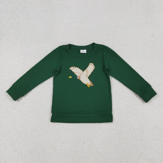 BT1334 Baby Boys Dark Green Embroidery Duck Southern Tee Shirts Top