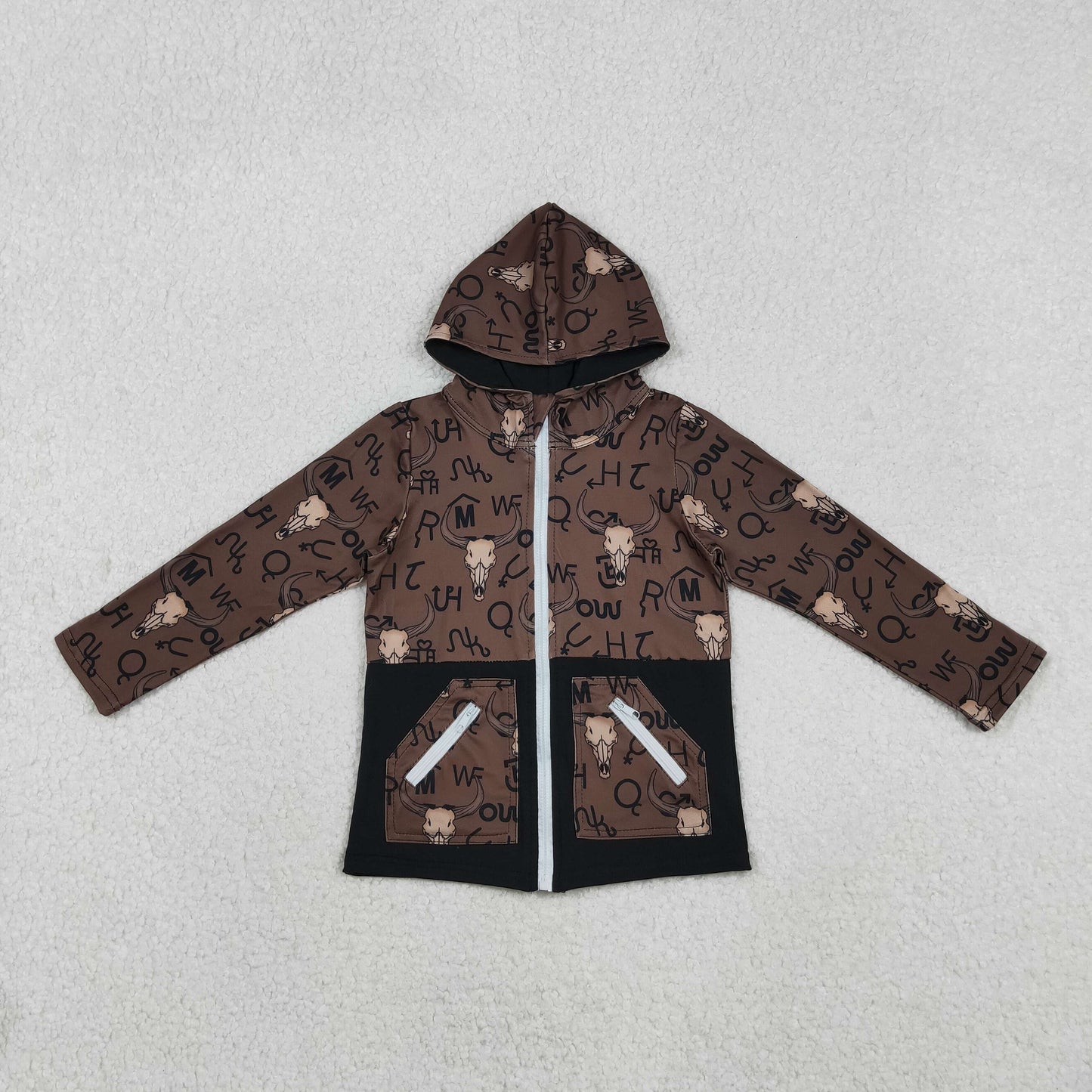 Sibling Baby Boys Brown Bull Skulls Pants Western Pajamas Sets Zipper Footie Rompers