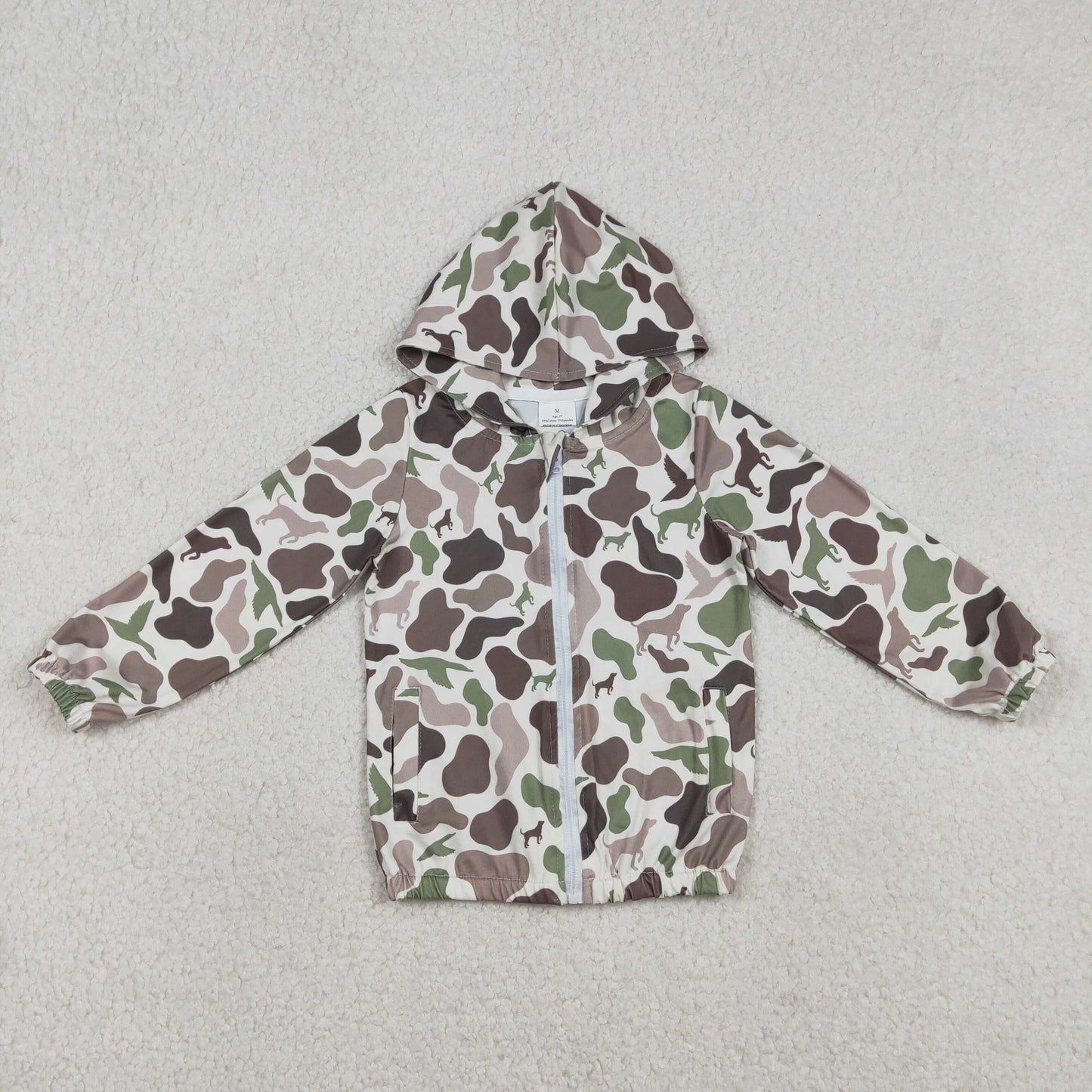 BT1343 Baby Boys Southern Hunting Duck Dogs Camo Pockets Zipper Hoodie Jackets Top