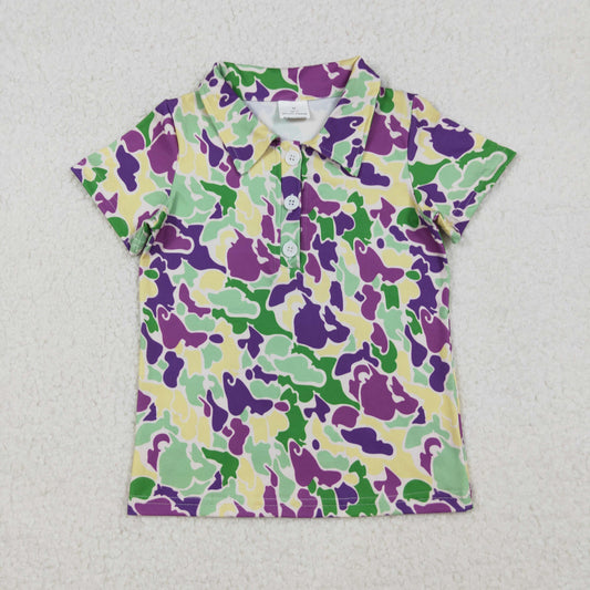 BT1345 Baby Boys Mardigras Purple Yellow Green Camo Polo Shirts Top