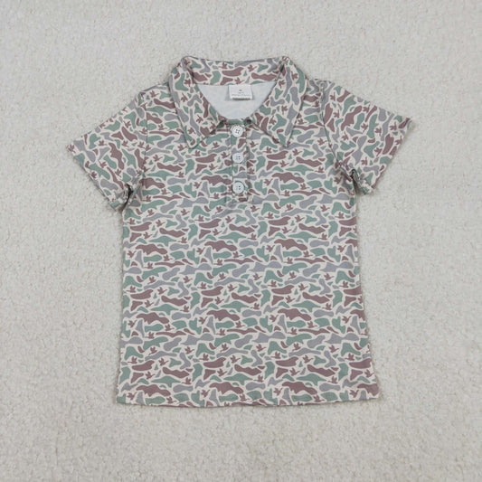 BT1354 Baby Boys Short Sleeve Southern Ducks Camo Button Polo Shirts Top