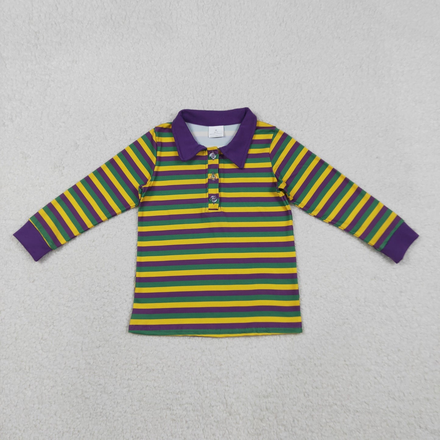 BT1358 Baby Boys Long Sleeve Mardigras Stripe Button Polo Shirts Top